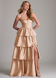 Azazie Faye Bridesmaid Dresses English Rose A-Line Ruched Stretch Satin Dress image4