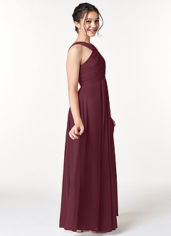 Azazie Kaleigh Junior Robe Trapèze en Mousseline de soie Plissée Cabernet image5
