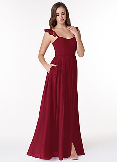 Azazie Metz Bridesmaid Dresses Burgundy A-Line Sweetheart Ruched Chiffon Dress image3
