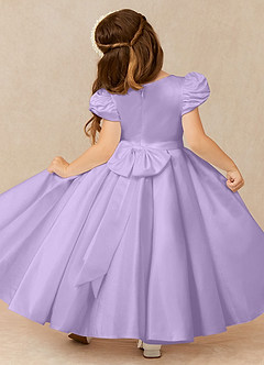 Azazie Jewel Flower Girl Dresses Lilac Ball-Gown Pleated Matte Satin Dress image2