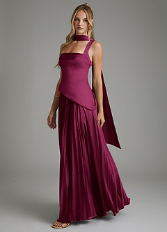 Azazie Stephanie Bridesmaid Dresses Red Plum A-Line Corset Stretch Satin Dress image8
