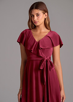 Azazie Lainey Bridesmaid Dresses Burgundy A-Line Ruched Velvet Dress image2