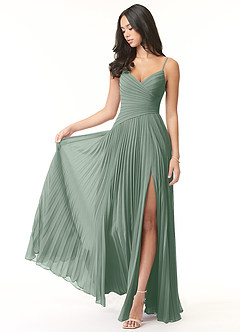 Azazie Vini Jurken voor bruidsmeisjes Jurk van Chiffon met A-Lijn V-hals geplooid Zilveren Salie image1