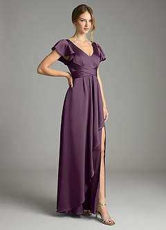 Azazie Omari Bridesmaid Dresses Plum A-Line Stretch Satin Dress image5