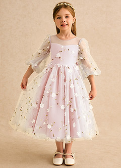 Azazie Elowen Flower Girl Dresses Blushing Pink A-Line Sweetheart Neckline Lace Dress image1
