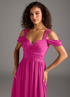 Azazie Lianne Brautjungfernkleider A-Linie Schulterfrei Stretch-Satin Kleid Fuchsia image3