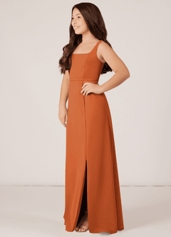 Azazie Renee Junior Cinnamon A-Line Side Slit Chiffon Dress image3
