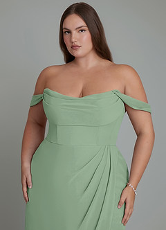 Azazie Johana Jurken voor bruidsmeisjes Converteerbaar Jurk van Chiffon met Zeemeermin Off-shoulder Matcha image11