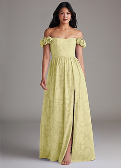 Azazie Autumn Vestidos de damas de honor Vestido de Sorbete De Limón de Devorado Floral de Corte en A Convertible con Vestidos sin tirantes image1