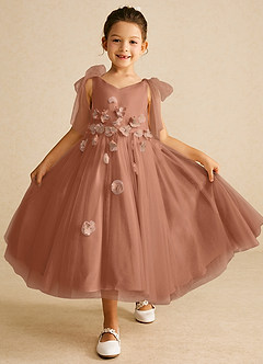 Azazie Minia Flower Girl Dresses Bronzer A-Line Bow Matte Satin Dress image1