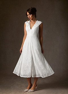 Azazie Lilly Wedding Dresses Diamond White A-Line Lace Dress image2