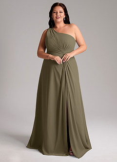 Azazie Brooke Bridesmaid Dresses Willow Green A-Line One Shoulder Chiffon Dress image10