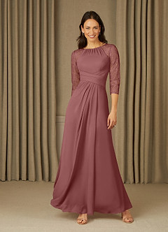 Azazie Zolla vestidos de madre de la novia Vestido de Rosa Del Desierto de Gasa de Corte En A con Encaje image1