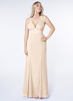Azazie Christiana Bridesmaid Dresses White Alabaster A-Line V-Neck Pleated Chiffon Dress image1