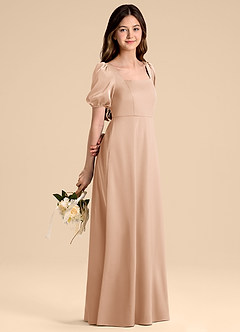 Azazie Briar Junior Vestido de Rosa Inglesa de Satén Elástico de Corte en A con Lazo image6