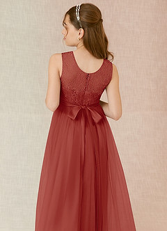 Azazie Georgette Junior Terracotta A-Line Lace Tulle Dress image7