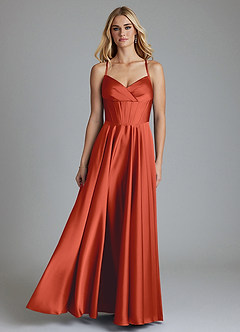 Azazie Alaia Suknie dla druhen Linia A Gorset Satyna elastyczna Do ziemi Sukienka image1