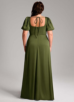 Azazie Fyona Bridesmaid Dresses Olive A-Line Pleated Stretch Satin Dress image9