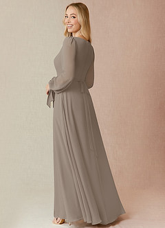 Azazie Leonia Bridesmaid Dresses Taupe A-Line Long Sleeve Chiffon Dress image6