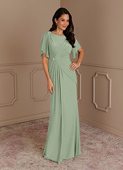 Azazie Louanne Mère de la mariée Robes Robe Sirène en Tricot de luxe Plissé col bateau Agave image1