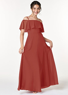 Azazie Maggie Junior Terracotta A-Line Off the Shoulder Chiffon Dress image3