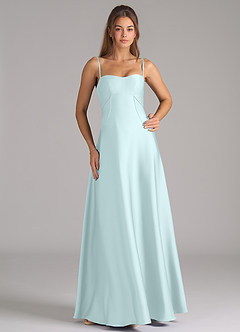 Azazie Valentine Bridesmaid Dresses Sea Glass A-Line Corset Stretch Satin Dress image3
