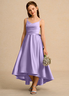 Azazie Sweets Junior Formal Flower Girl Dresses Lilac A-Line Pleated Matte Satin Dress image3