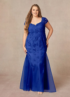 Azazie Marbella vestidos de madre de la novia Vestido de Azul Real de Encaje de Sirena con Reina Ana Lentejuelas image8