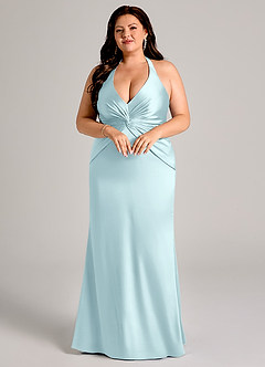 Azazie Valerie Bridesmaid Dresses Cloud Blue Mermaid Pleated Stretch Satin Dress image9