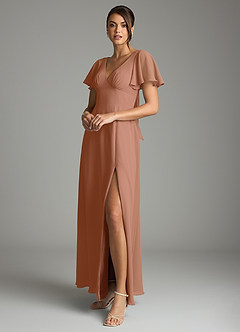 Azazie Kimber Bridesmaid Dresses Bronzer A-Line Flounce Sleeve Chiffon Dress image4