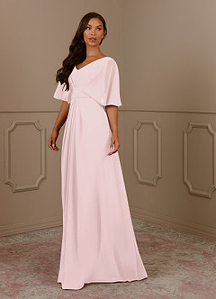 Azazie Oksana Mother of the Bride Dresses Blushing Pink A-Line V-Neck Pleated Chiffon Dress image1