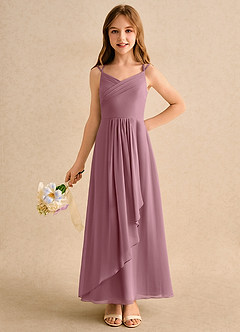 Azazie Zaida Girls Formal Flower Girl Dresses Vintage Mauve A-Line Pleated Chiffon Dress image3