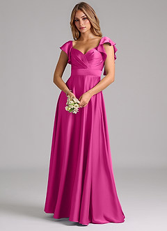 Azazie Leilani Vestidos de damas de honor Vestido de Fucsia de Satén Elástico de Corte en A con Volante image7