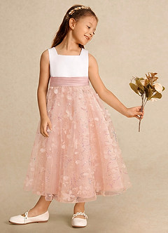 Azazie Pollie Flower Girl Klänningar Klänning A-Line i Matt satäng Rosett image4