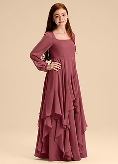 Azazie Clara Junior Abito A-Line in Chiffon Blusa Merlot image4