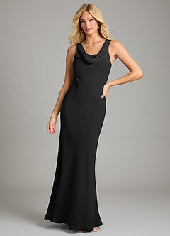 Azazie Rylina Vestidos de damas de honor Vestido de Negro de Gasa de Corte Sirena con Plisado image1