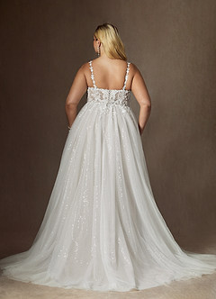 Azazie Florian Wedding Dresses Diamond White A-Line V-Neck Sequins Tulle Dress image9