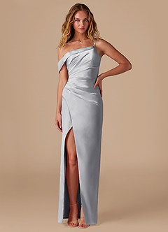 Azazie Lia Vestidos de damas de honor Vestido de Plata de Satén Metálico de Corte Recto con Vestidos sin tirantes image1