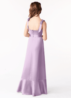Azazie Barbara Junior Vestido de Lila Esmerilada de Satén Elástico de Corte En A con Lazo image3
