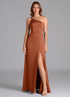 Azazie Trina Final Sale Cedar Rose A-Line One Shoulder Stretch Satin Dress image3