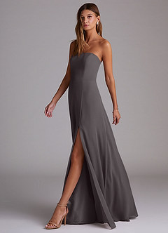 Azazie Wren Bridesmaid Dresses Steel Grey A-Line Side Slit Chiffon Convertible Dress image4