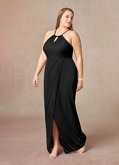 Azazie Hadid Final Sale Black Sheath Pleated Mesh Dress image9
