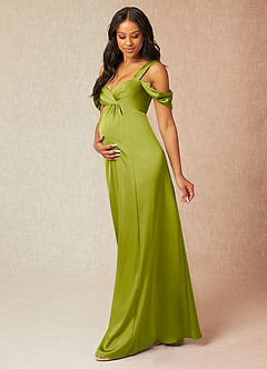 Azazie Rhea Robes de demoiselle d'honneur de maternité Robe Trapèze Épaule nue plissée Longueur ras du sol Satin extensible image3