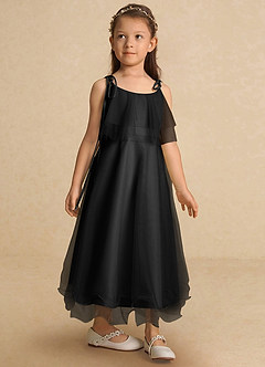 Azazie Bunie Flower Girl Dresses Black A-Line Spaghetti Strap Tulle Dress image7