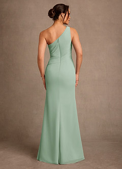 Azazie Floy Mother of the Bride Dresses Agave Sheath One Shoulder Chiffon Dress image3