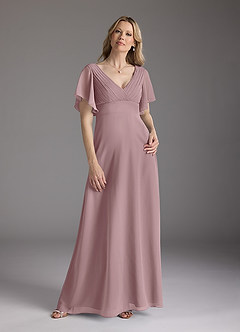 Azazie Alessa vestidos de madre de la novia Vestido de Rosa Polvorienta de Gasa de Corte En A con Cuello en V plisado image3