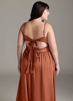 Azazie Zeya Bridesmaid Dresses Cedar Rose A-Line Pleated Stretch Satin Dress image15