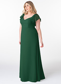 Azazie Syenna Robes de demoiselle d'honneur Robe Trapèze en Mousseline de soie Rayé Vert Foncé image8