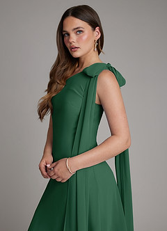 Azazie Monique Vestidos de damas de honor Vestido Verde Oscuro de Gasa de Línea A con Un hombro image5