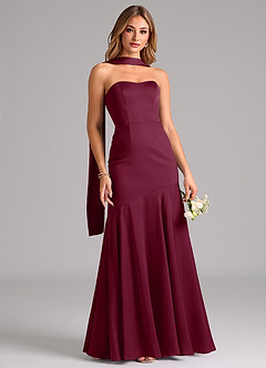 Azazie Shiloh Bridesmaid Dresses Mulberry Mermaid Strapless Stretch Satin Convertible Dress image5